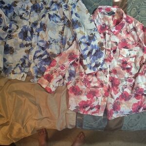 Lot of 2 Karen Scott Floral Button-Up Shirts in Pink and Blue